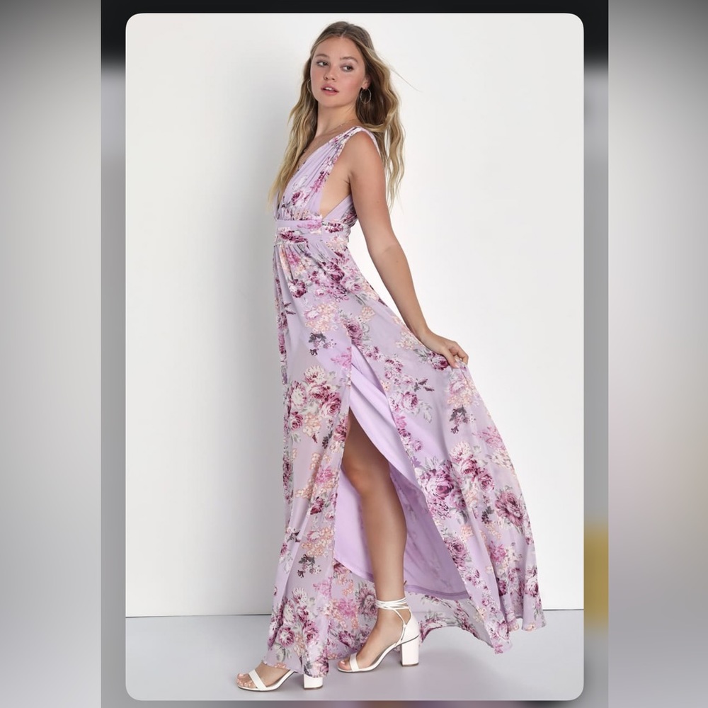 Lulus Garden Meandering Lavender Floral Print Maxi Dress